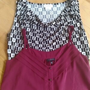 Calvin Klein Limited Work  Bundle Black White Geo‎ Print Top Sheer Burgundy Cami